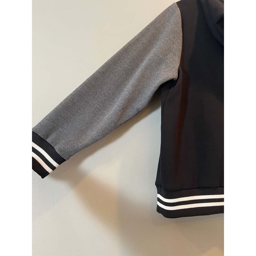 Torrid Womens Plus Size 2 Varsity Bomber Jacket Hooded Snap Front Black Grey - Picture 13 of 15